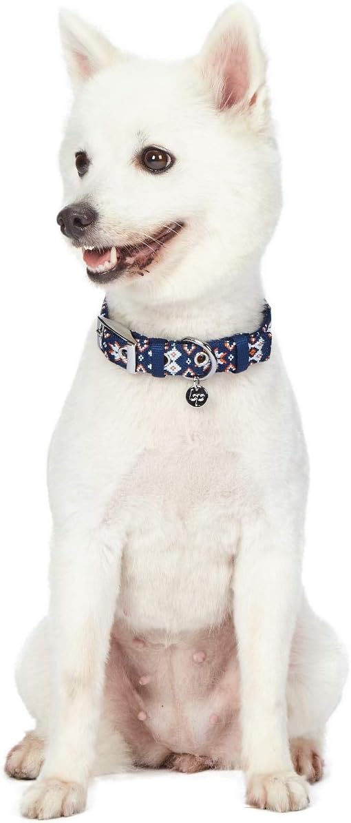 Blueberry Pet Southwestern Modern Tribal Print Navy Braided Adjustable Dog Collar with Metal Buckle, Neck 9-12.5", for Small Breed