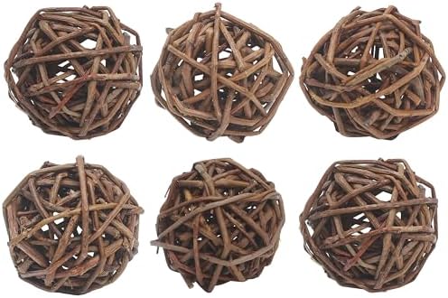 6pcs Willow Balls for Guinea Pig/Rabbits/Bunny, Chew Toys, 2.1-2.3" Natural Branch Wicker Enrichment Treat for Busy Activity & Dental Health, for Chinchillas, Hamsters, Gerbils, Mice, Small Animal Pet