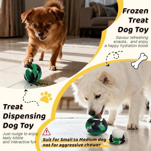 IFOYO Frozen Treat Dog Toy Ball for Small to Medium Dogs Silicone Enrichment Dog Toys to Keep Them Busy Reduce Anxiety Puzzle Treat Dispensing Dog Toy for Slow Food Training (Camouflage Green)