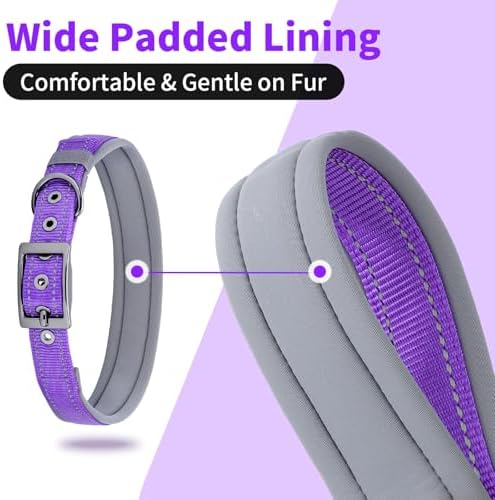 Segarty Reflective Purple Girl Dog Collar, Adjustable Wide Soft Comfortable Breathable Neoprene Padded Nylon Collar with Heavy Duty Metal Buckle for Extra Large Breeds (XL, Purple)