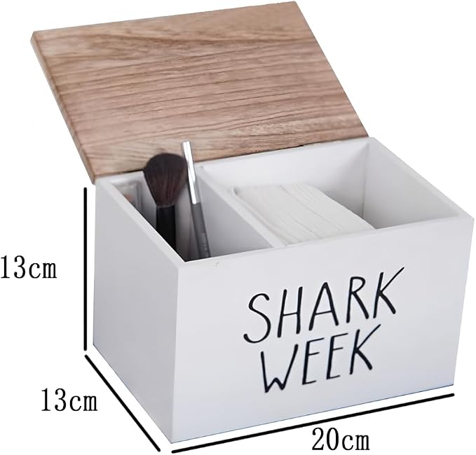 Sanitary Napkin Storage Container, 2 Compartments Pad and Tampon Organizer, Wooden Menstrual Care Storage Box, 7.9x5.1x5.1inches White