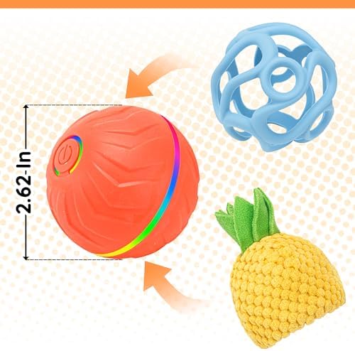 Interactive Dog Toy Ball, Durable Automatic Moving Rolling/Bouncing Balls for Puppies, Small/Medium/Large Dogs | Plush & Rubber Covers for Safe Chewing & Fun,USB Rechargeable