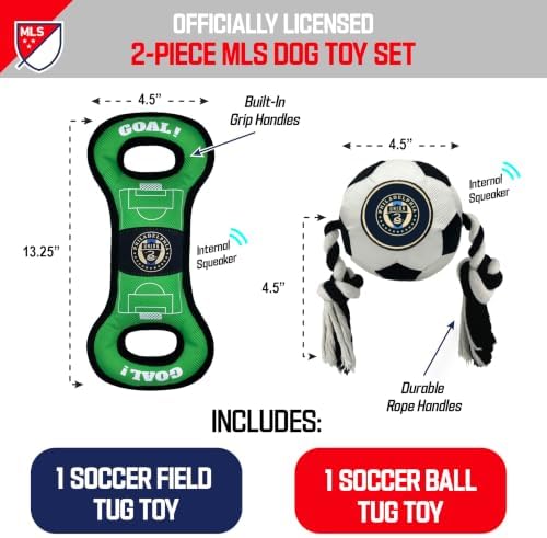 Pets First MLS Philadelphia Union Soccer Field Tug Toy & Soccer Ball Rope Toy Set for Dogs - Officially Licensed Interactive Squeaky Rope Fetch & Chew Toys with Team Logo