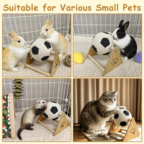 kathson Rabbit Scratching Toy,Sisal Rabbit Scratcher Rotating Activity Ball
