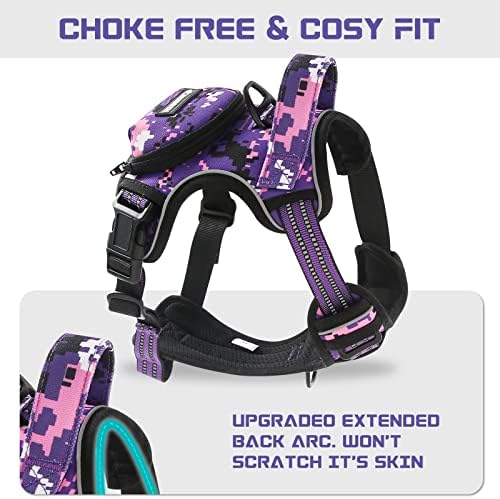 No Pull Dog Harness for Large Dogs, Adjustable No Choke Pet Vest with Dog Leash Fit Smart Reflective Pet Walking Harness for Training Easy Control Soft Handle Purple Camo XL