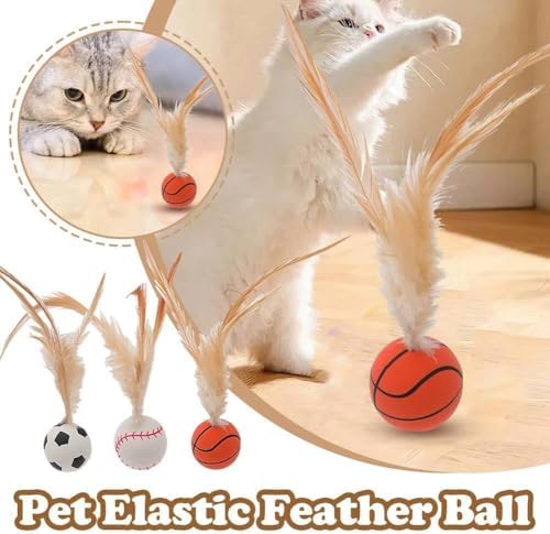 Interactive Cat Feather Ball Toys - 2025 New Elastic Bouncy Balls for Indoor Cats, Kitten Rolling Exercise Toys with Silicone Feathers, Fun & Durable Cat Toy for Play & Exercise