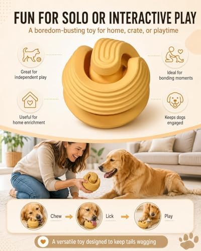 Dog Toy Ball for Aggressive Chewers, Natural Rubber Durable Treat Dispensing Dog Toy with Peanut Butter Grooves, Interactive Dog Puzzle Toy for Boredom, Chew Toy for Dogs