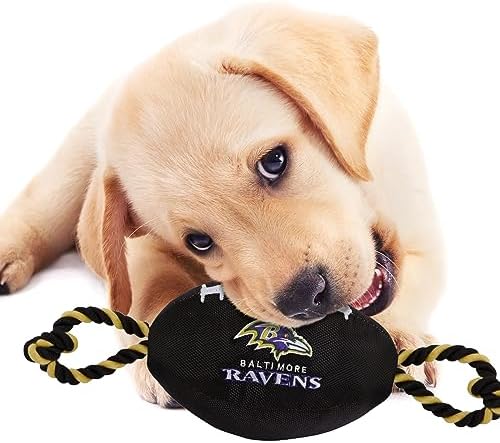 Pets First NFL Baltimore Ravens Football Dog Toy, Tough Quality Nylon Materials, Strong Pull Ropes, Inner Squeaker, NFL Team Color