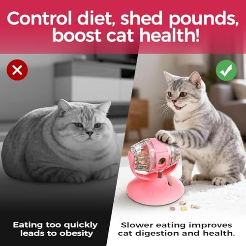 Cats Slow Feeder 4.6" High Cat & Dog Dry Food Dispenser Toy with Wine Barrel Spinner, Treat Dispenser for Boredom & Anxiety Relief, IQ Training for Small/Medium Pets (Pink)
