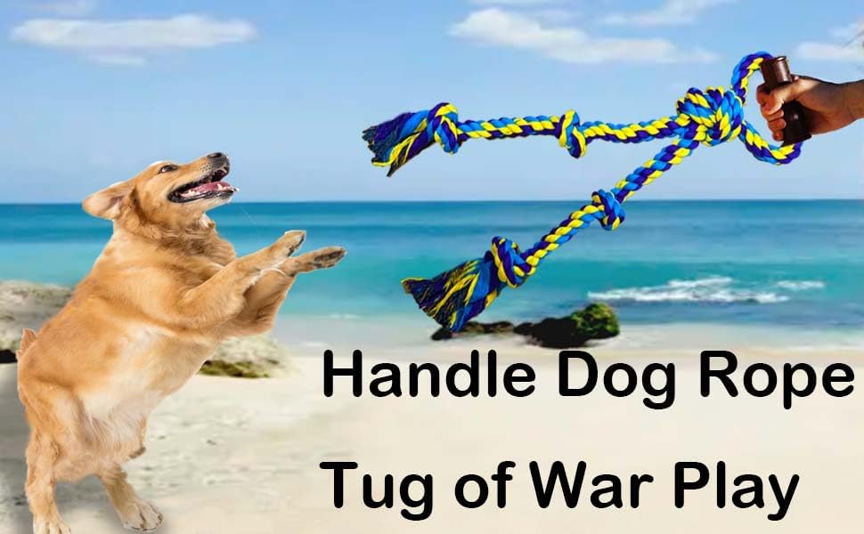 Large Dog Rope Toys for Aggressive Chewers - Pitbull Tug of War, Heavy Duty, Outdoor, Medium to Large Breed Dog Chew Rope with Handle