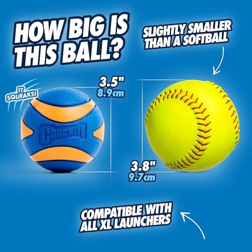 Chuckit! Ultra Squeaker Ball, Floats, XL 3.5in, for Dogs 100+lbs