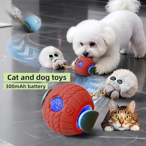 Nicbeypole Intelligent pet Toy Ball, Used for Interactive Chasing of Cats or Dogs, with Battery Display on the Screen, can be remotely Turned Off, Equipped with Bird Songs, self Entertainment (Rad)