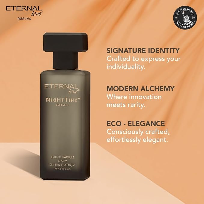 Eternal Love Nighttime for Men - Long Lasting Eau de Parfum Spray - Clean Masculine Fragrance with Rose & Jasmine - Warm Sophisticated Scent - 3.4oz