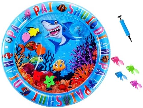 Aqua Cats Water Mat, 25.6 x 25.6 Inch Floating Fish Interactive Playmat, Thick PVC Dual-Use Cooling & Warming Pad, Anti-Scratch Leakproof Non-Slip Foldable Pet Mat (A)