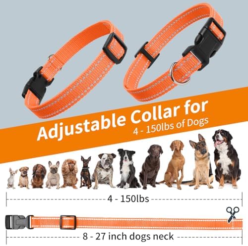 Shock Collar Replacement Strap, 3/4 Inch, 2-Pack, Reflective Adjustable Dog Collar, 8-27 Inch Neck Size