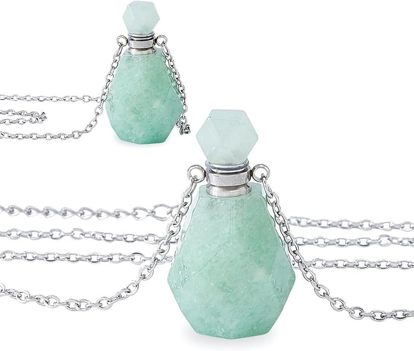 SUPERFINDINGS 2Pcs Perfume Bottle Necklace Essential Oil Diffuser Necklace Natural Crystal Perfume Bottle Pendant with 304 Stainless Steel Chain Gemstone Vial Pendant for Woman Men