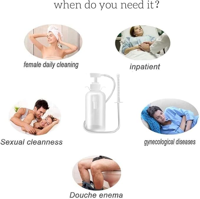 Vaginal Douche Enema Cleaner 300ml Reusable Manual Pressure Anal Vaginal Cleaning System Portable Kit White