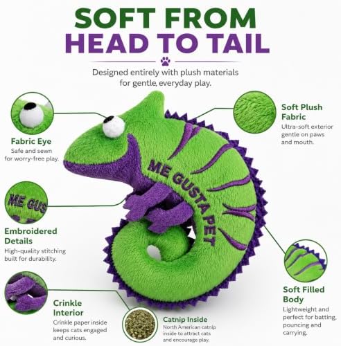 Cat Toys Catnip Crinkly Sound Toy with North American Catnip | Lizard Cat Toy Crinkle Paper Sound | Cat Kitten Toy Teething Chew | Cats Kicker Crinkle Paper | Chameleon Cat Toy 4.5-INCH