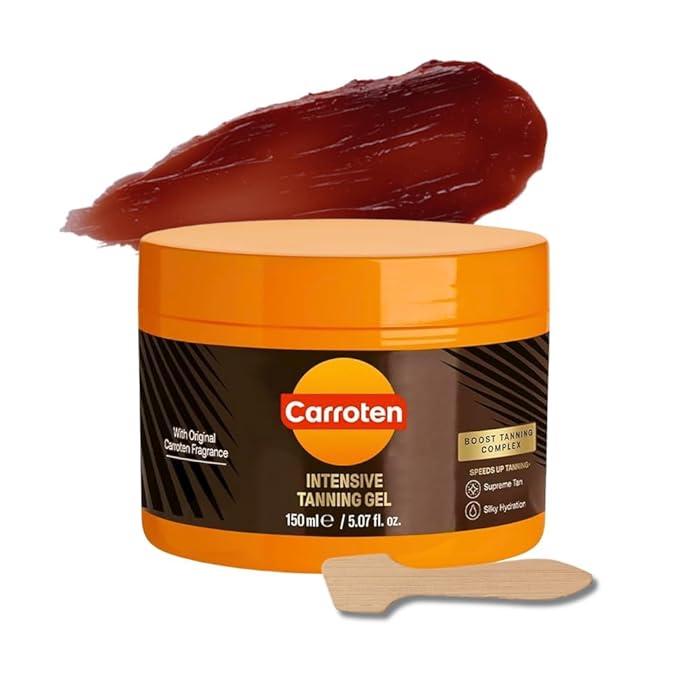 Carroten Intensive Tanning Gel | Browning Indoor/Outdoor Tan Accelerator | Non-Greasy, Water-Resistant with Carrot & Coconut Oil | Vitamin A & E For Moisture & Hydration | 5 Fl Oz + Spatula