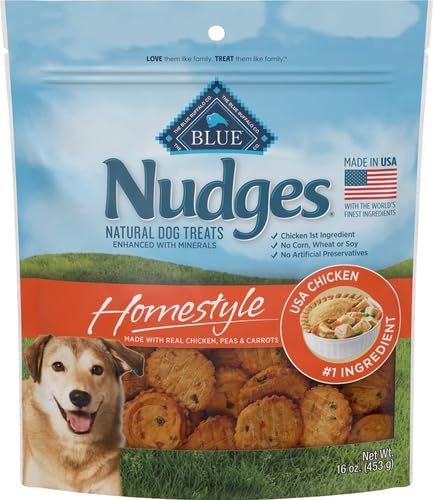 Blue Buffalo Nudges Homestyle Natural Dog Treats, Made in the USA with Real Chicken, Peas, and Carrots, 16-oz. Bag (Pack of 5)