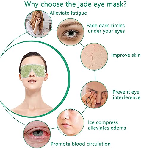 Natural Jade Eye Cover, 100% Jade Stone Lined with Beads Eye Massage Tool Anti-Aging Hot or Cold Therapy Eye Mask for Eliminate Wrinkles, Puffiness, and Irritation