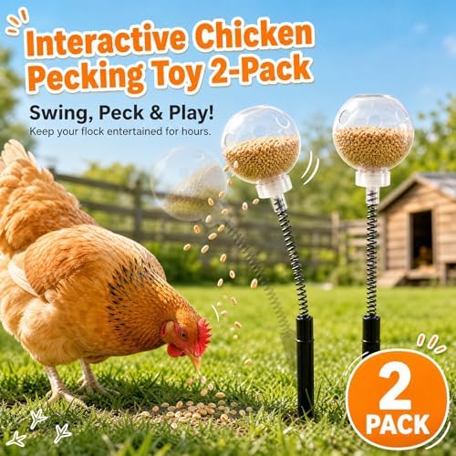2 Pack Chicken Pecking Toys, Transparent Slow Feed Enrichment Toy, Chicken Swing Feeder with Spring & Ground Stake, Coop Accessories for Hens Poultry Duck Birds Parrots