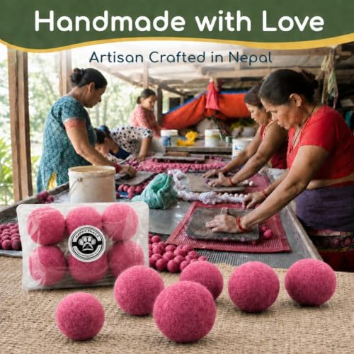 Wool Cat Toys - Silent Felt Balls for Small Pet Fetch and Play - Eco Friendly Quiet Wool Ball Toy for Cats and Kittens - Choose Your Colors - 6PCS Pink