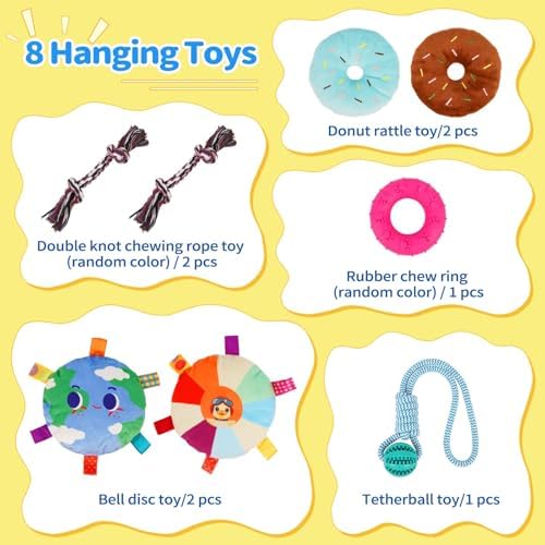 Liitrton Puppy Play Gym for Small Dogs with 8 Hanging Toys, Yellow