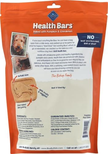 Blue Buffalo Health Bars Pumpkin & Cinnamon Crunchy Dog Biscuits, Oven-Baked with Pumpkin & Natural Ingredients, Healthy Dog Treats with No Artificial Flavors or Preservatives, 16 oz. (Pack of 4)