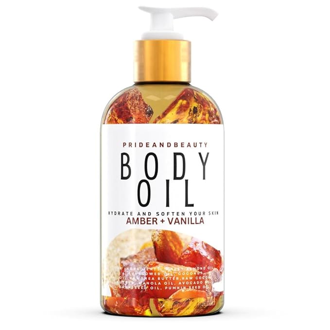 PrideandBeauty After Shower Oil. Skin Hydrating Oil. Body Oil Scented. Body Oils For Women Dry Skin. (Amber Vanilla)