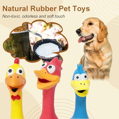 Dog Squeaky Toys 3 Pcs Rubber Chicken Dog Toy, Squeaking Fun Chew Toy for Dogs Indoor and Outdoor Interactive Toys for Medium and Large Breeds 7.9 inch