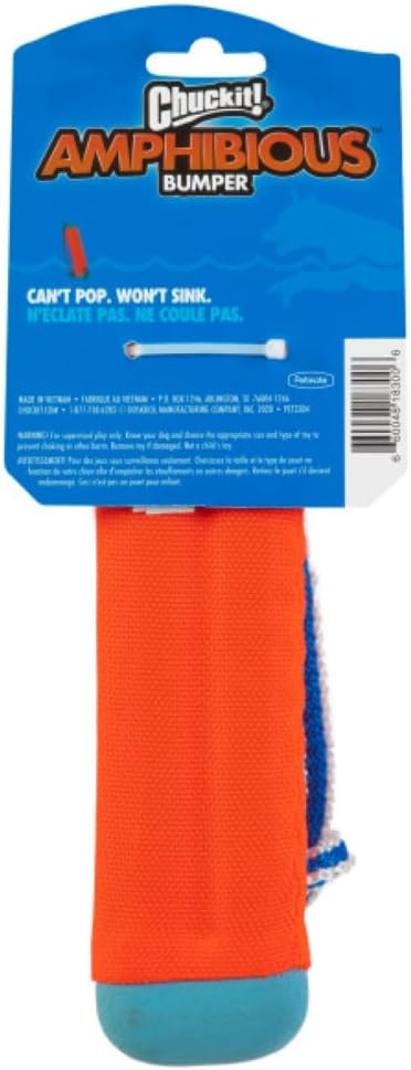 Chuckit! Amphibious Bumper Fetch Stick Toy for Dogs-Floats in Water-Interactive Dog Toys to Keep Them Busy-Tough Rubber,Nylon & Foam - Non-Slip Rope Handle - Assorted Colors, Medium (Pack of 12)
