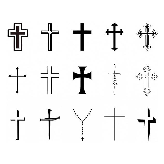 Small Cross Temporary Tattoos – Set of Multiple Cross Designs, Realistic & Waterproof Semi-Permanent Tattoo for Finger, Hand, Neck & Arm – Faith Cross Tattoos for Women