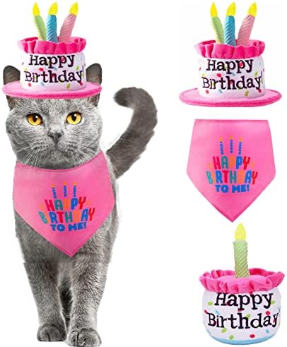 Happy Birthday Cake Catnip Toys, Birthday Cake Shaped Chew Toys for Kitten Funny Cats Gifts Plush Cat Birthday Party Toys, Pink