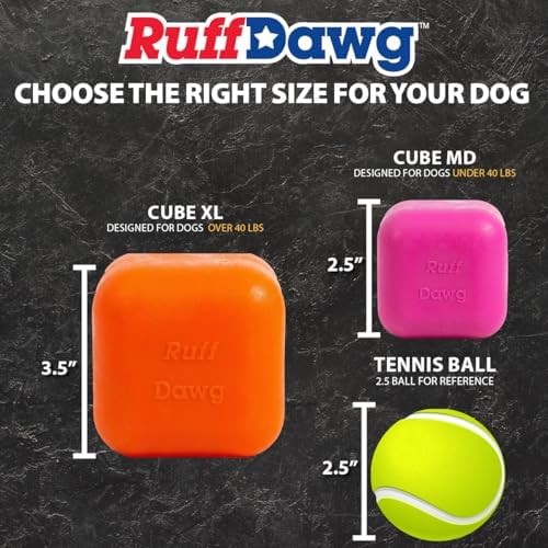 Ruff Dawg Cube Medium 2.5 Indestructible Dog Toy, Pink – Heavy-Duty Rubber Fetch & Chew Toy for Aggressive Chewers – Erratic Bounce, Floats, BPA & Latex Free – Made in USA