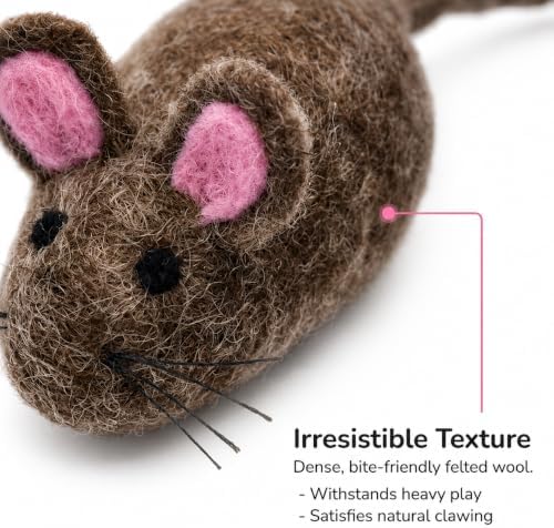Glaciart One XXL Felt Mouse Cat Toy – 6” Body + 98” Tail – Large Cat Enrichment Toy – 100% Natural Wool with Catnip – Interactive Teaser for Big Cats – Safe Non-AZO Dyes