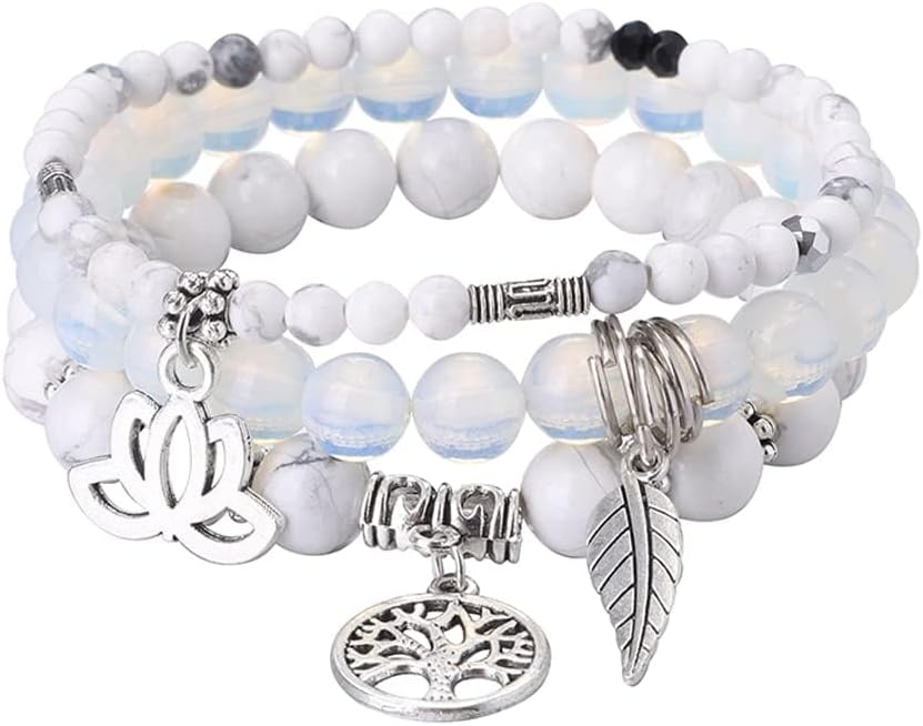 UEUC Tree of Life Yoga Healing Stone Bracelets,Multilayer Lotus Chakra Stone Reiki Bracelet Sets,Anxiety Crystal Natural Stone,for Women Stress Relief