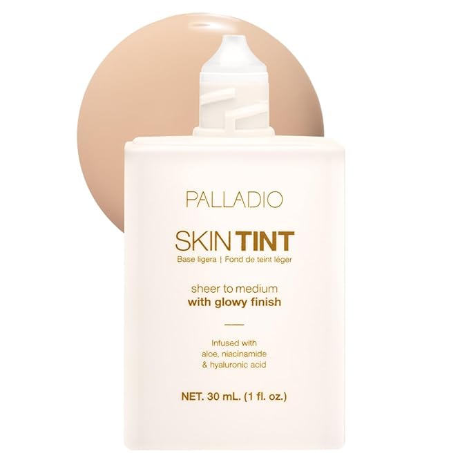 Palladio Skin Tint with Aloe, Niacinamide and Hyaluronic Acid, Sheer to Medium Coverage, Glowy Finish, Brightening and Blurring Lightweight Foundation Makeup (Light Ivory)