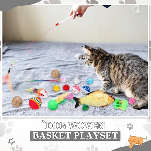 Zopeal 76 Pcs Cat Storage Basket Gift Toys Set, Grey