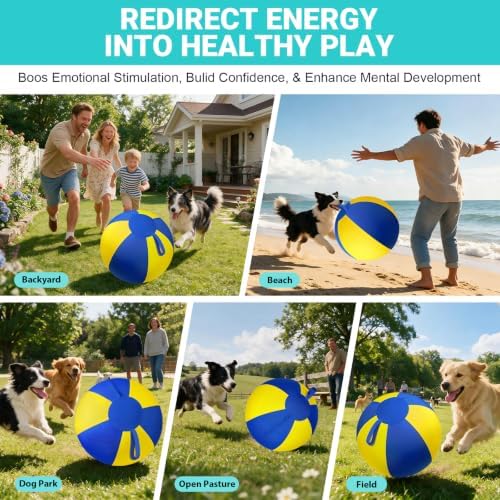 Herding Ball for Dogs Large for Australian Shepherd, Blue-Yellow L