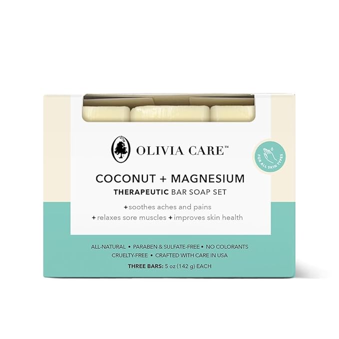 Coconut Magnesium Organic Bar Soap - Natural Moisturizing Body Soap for Sensitive Skin - Triple Milled Soap with Coconut Oil - Plastic Free 3 Pack