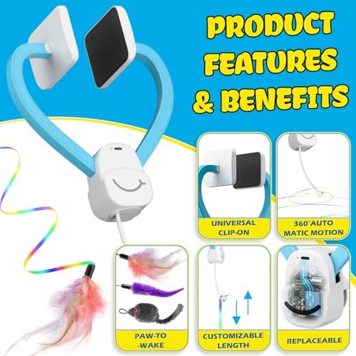 Interactive Automatic Cat Toy, 360° Rotating Feather Wand, Type-C