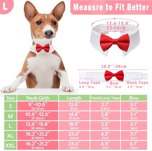 Dog Bow Ties for Large Dogs, KOOLMOX Red Tuxedo for Dogs, Tuxedo Dog Neck Bow Red with Adjustable White Collar Formal Pet Collar Necktie for Small Medium Large Boy Dog Tuxedo Tux Wedding Outfits