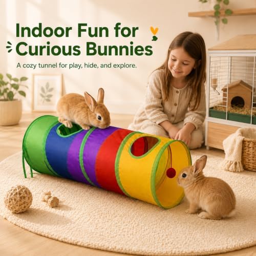 Rabbit Toys, Large Bunny Hideout Tunnel and Tube Rainbow Tunnel for Rabbit Guinea Pig Chinchilla Ferret Rat