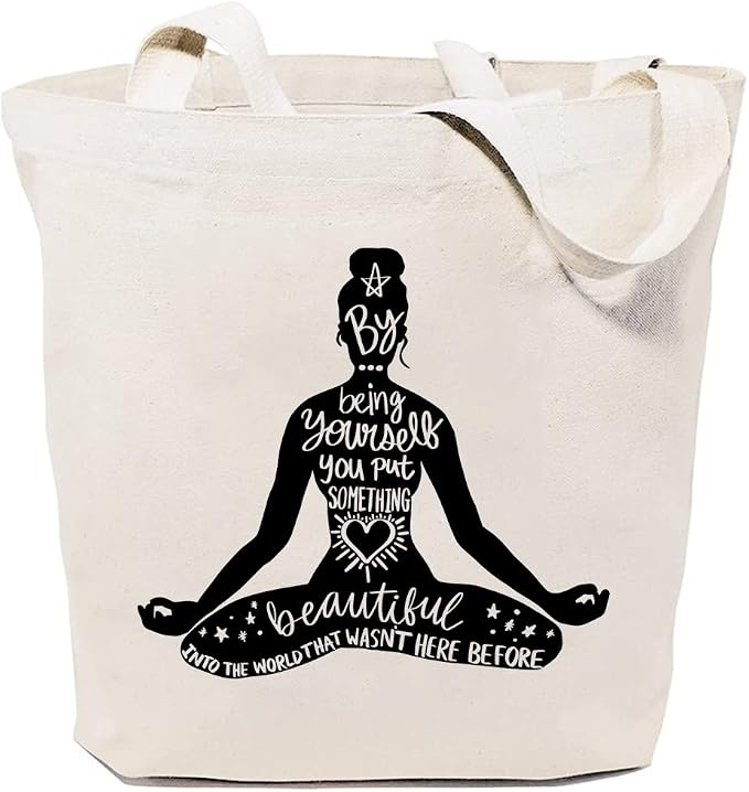 Yoga Canvas Tote Bag for Women Namaste Meditation Reusable Grocery Shoulder Shopping Bags Motivational Girl Power