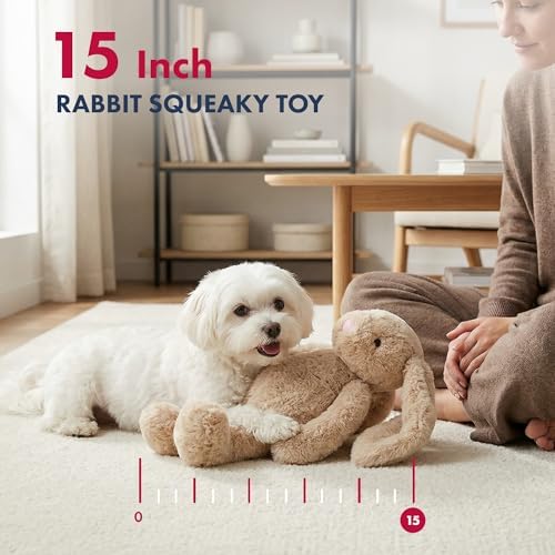 petlou Colossal Squeak 15-inch Promo Rabbit Dog Toys Not for Heavy Aggressive Chewers