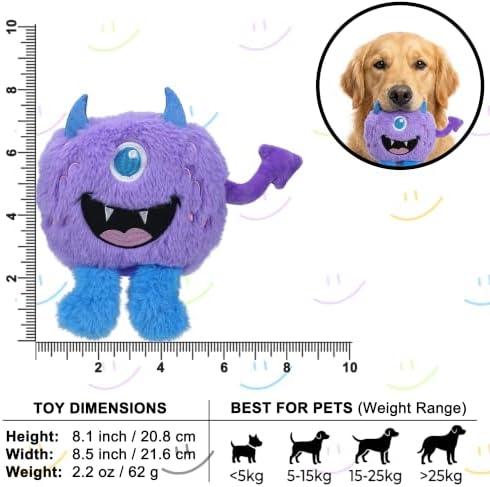 Monster Plush Squeaky Dog Toy Crinkle Dog Chew Toy for Small Medium Large Dogs, Purple