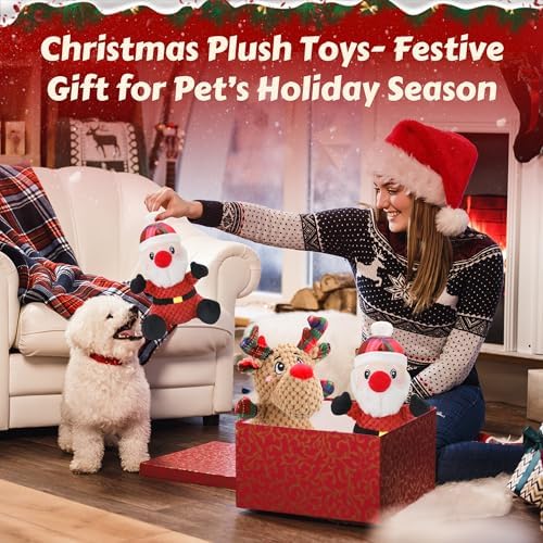 Newget 2Pcs Christmas Squeaky Dog Toys, Plush Dog Toys with Crinkle Paper