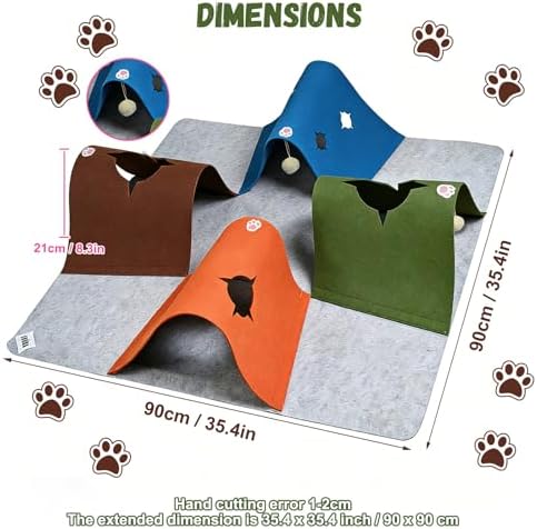 35.4" Cat Tunnels for Indoor Cats, Multi-Entrance Cat Toys, Multicolor