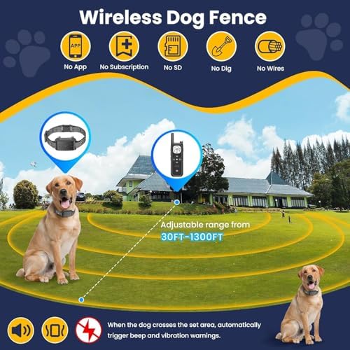 Wireless Dog Fence, Electric Fence for Dogs,Training Collar with Remote Control 3800FT Range, Portable Dog Perimeter Collar with 3 Training Mode Flash Light & Waterproof for 1 Dog
